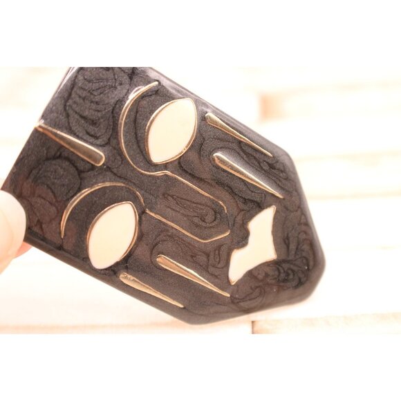 Vintage Face Mask Design Brooch Pin Abstract Black Enamel MCM Ethnic Art Deco - Picture 3 of 9